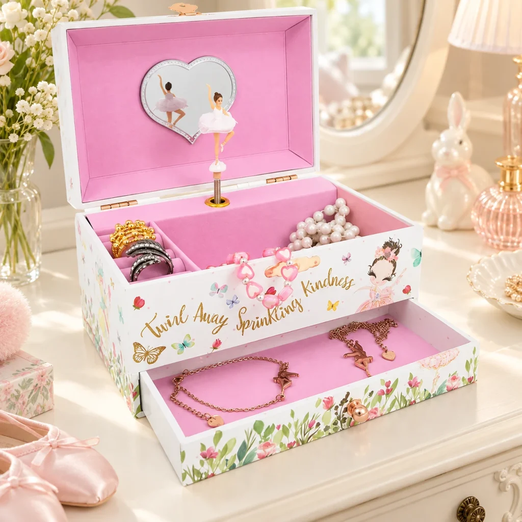 Schmuckkästchen Für Kinderschmuck Mit Spieluhr – Innenansicht 1