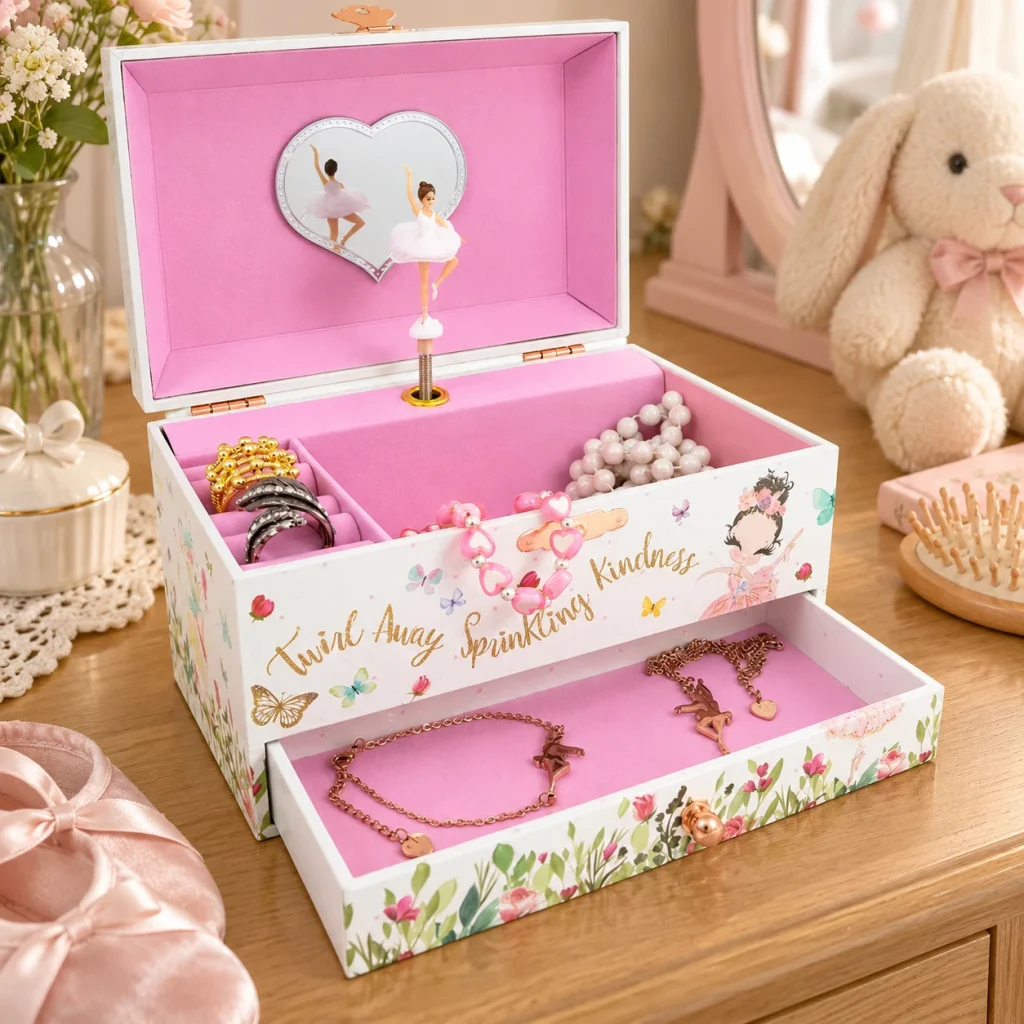 Schmuckkästchen Für Kinderschmuck Mit Spieluhr – Innenansicht 2