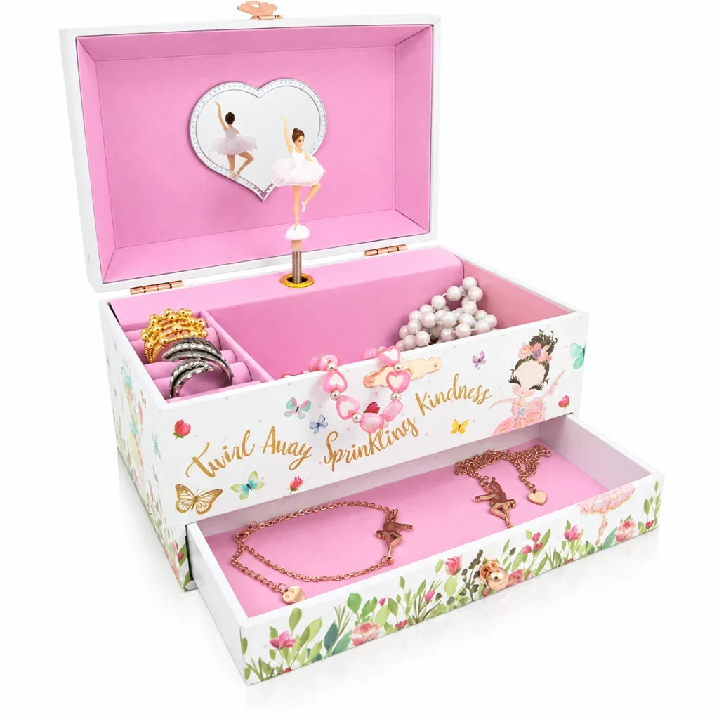 Schmuckkästchen Für Kinderschmuck Mit Spieluhr – Produktaufnahme vor weißem Hintergrund